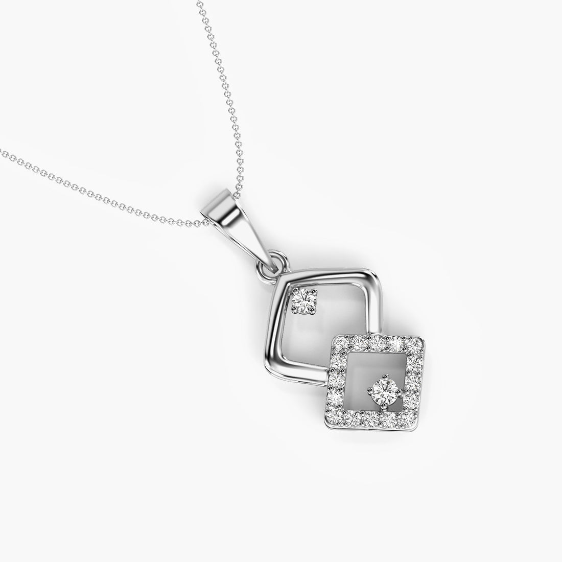 Classic Square Diamond Pair - 3D View in White Gold - Diamond Pendant by Moena