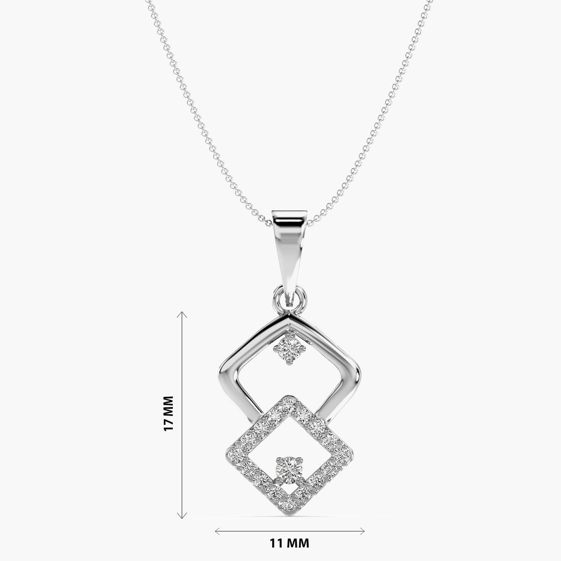 Classic Square Diamond Pair - Front View in White Gold - Diamond Pendant by Moena