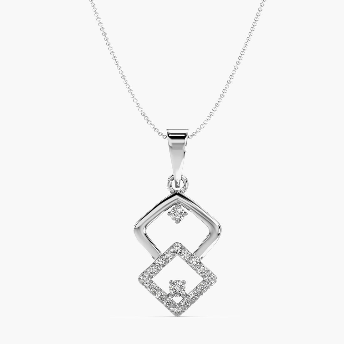 Classic Square Diamond Pair - Front View in White Gold - Diamond Pendant by Moena