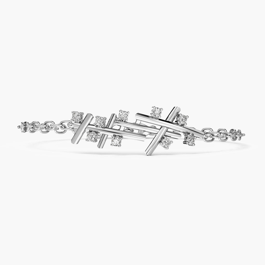 Contemporary Crisscross Bracelet - Front View in White Gold - Diamond Bracelet by Moena