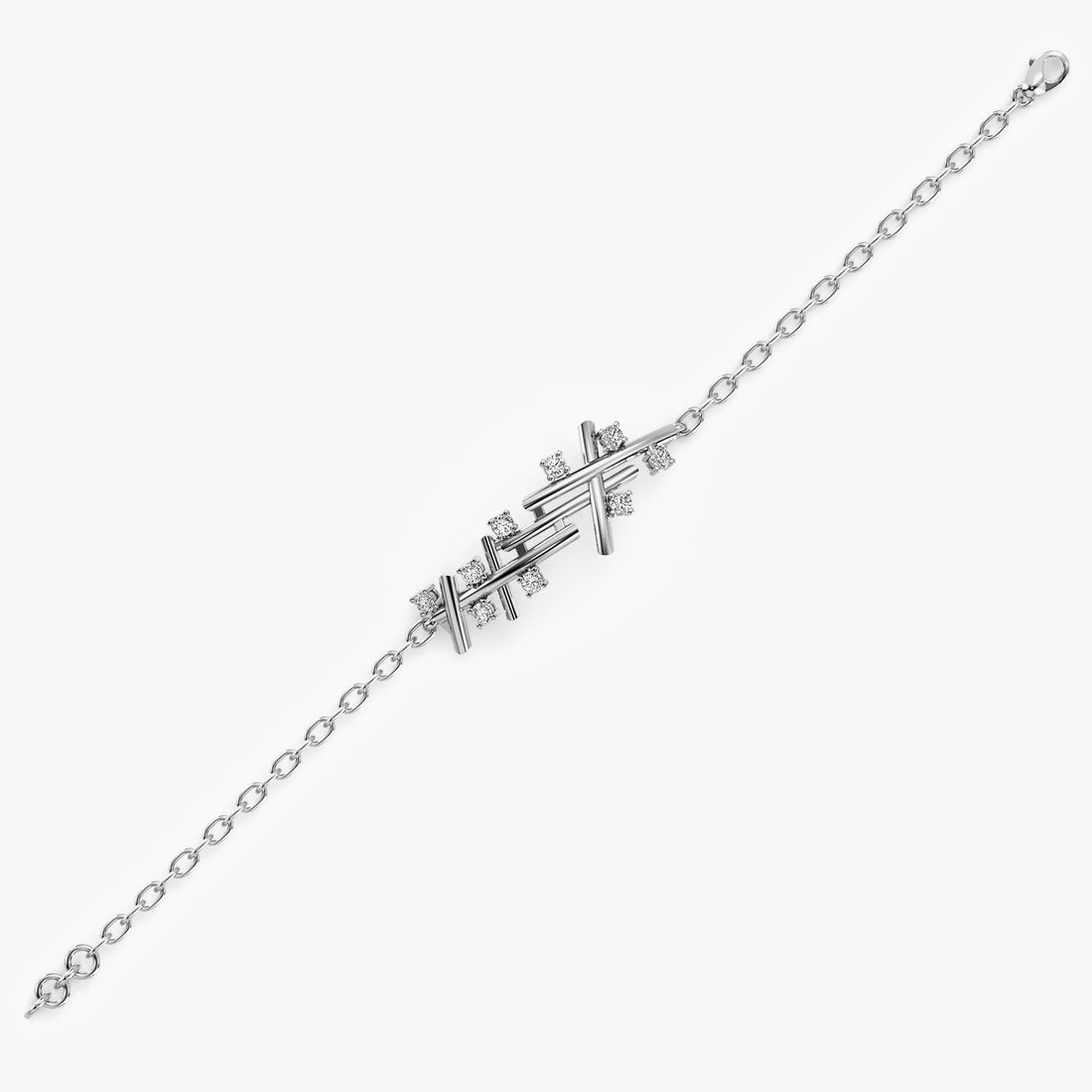 Contemporary Crisscross Bracelet - Side View in White Gold - Diamond Bracelet by Moena