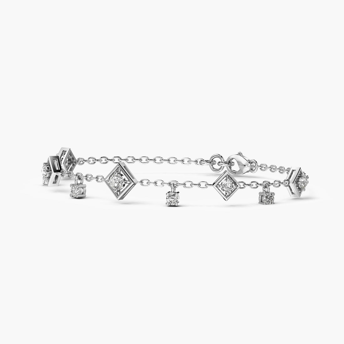 Geometric Charm Bracelet - 3D View in White Gold - Diamond Bracelet by Moena
