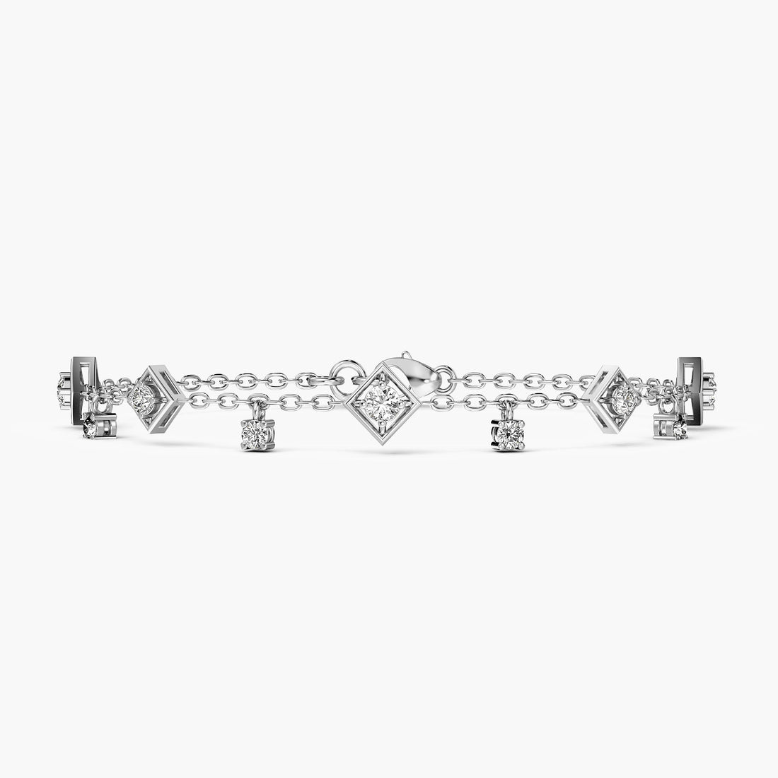 Geometric Charm Bracelet - Front View in White Gold - Diamond Bracelet by Moena