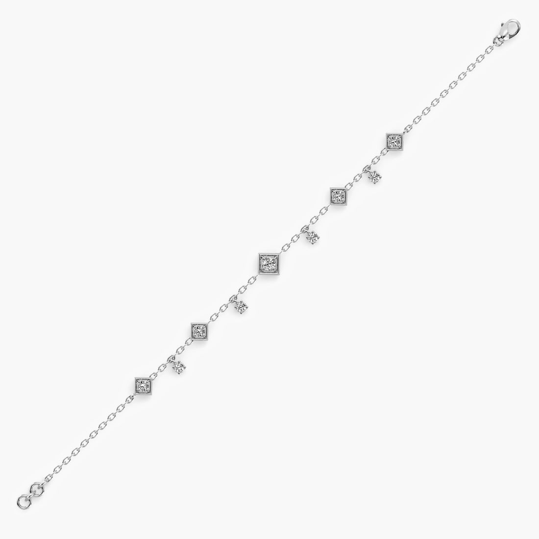Geometric Charm Bracelet - Side View in White Gold - Diamond Bracelet by Moena