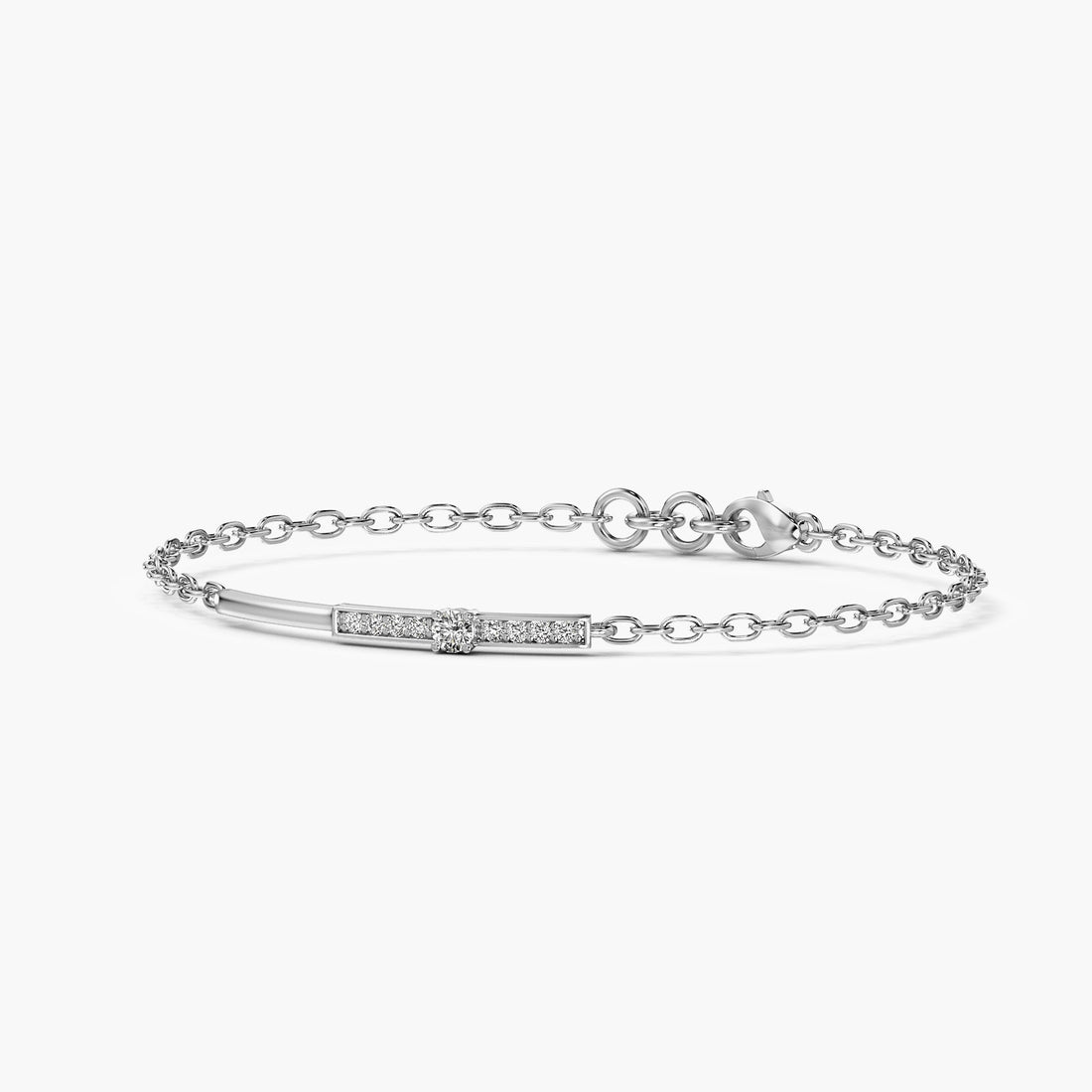 Minimalist Bar Bracelet - 3D View in White Gold - Diamond Bracelet by Moena