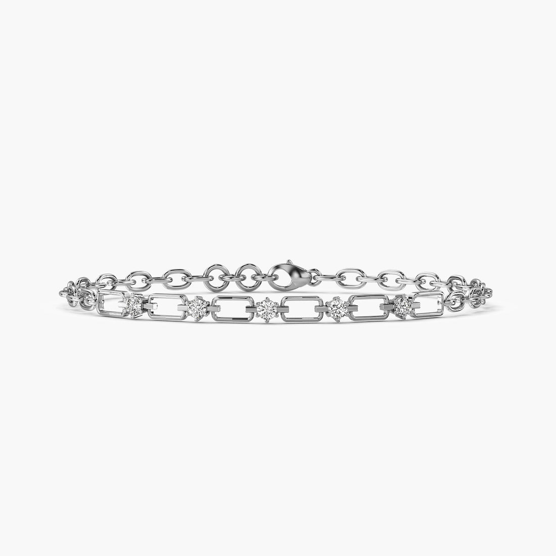 Linked Diamond Bracelet - Front View in White Gold - Diamond Bracelet by Moena