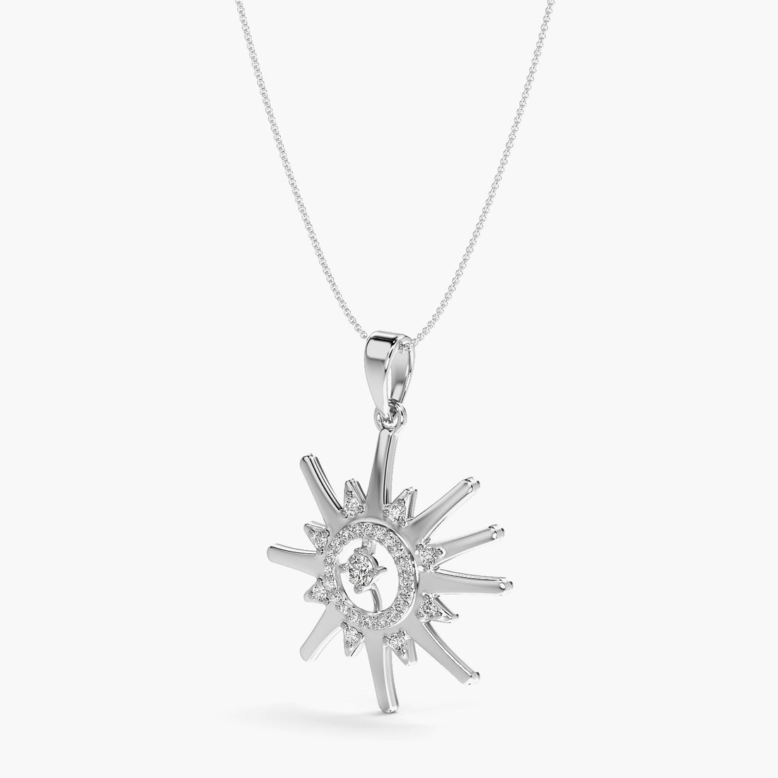 Sunburst Diamond Pendant - 3D View in White Gold - Diamond Pendant by Moena
