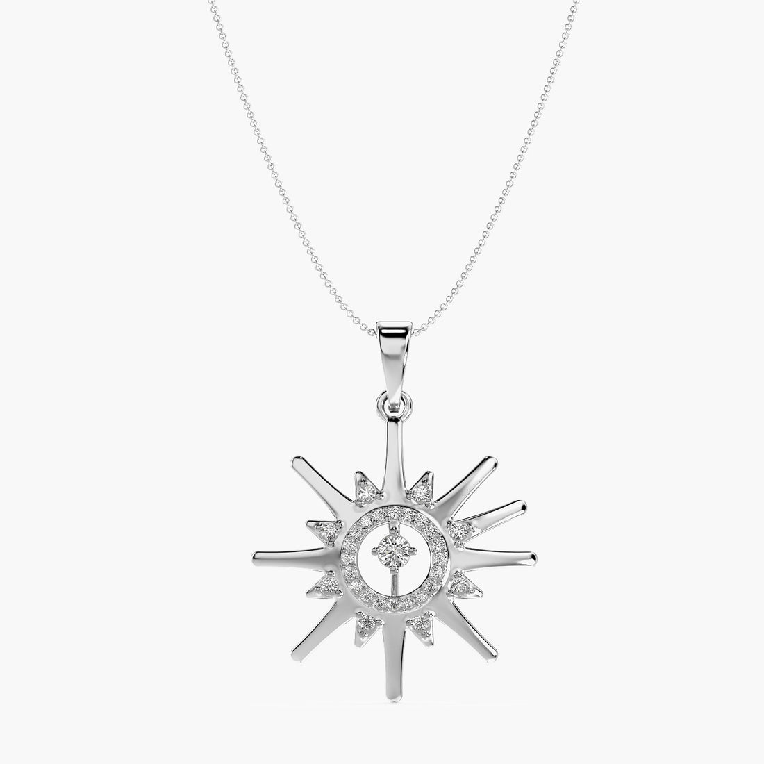 Sunburst Diamond Pendant - Front View in White Gold - Diamond Pendant by Moena