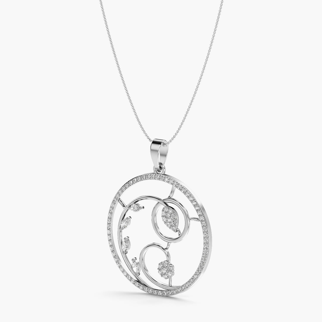 Whispering Leaves Pendant - 3D View in White Gold - Diamond Pendant by Moena