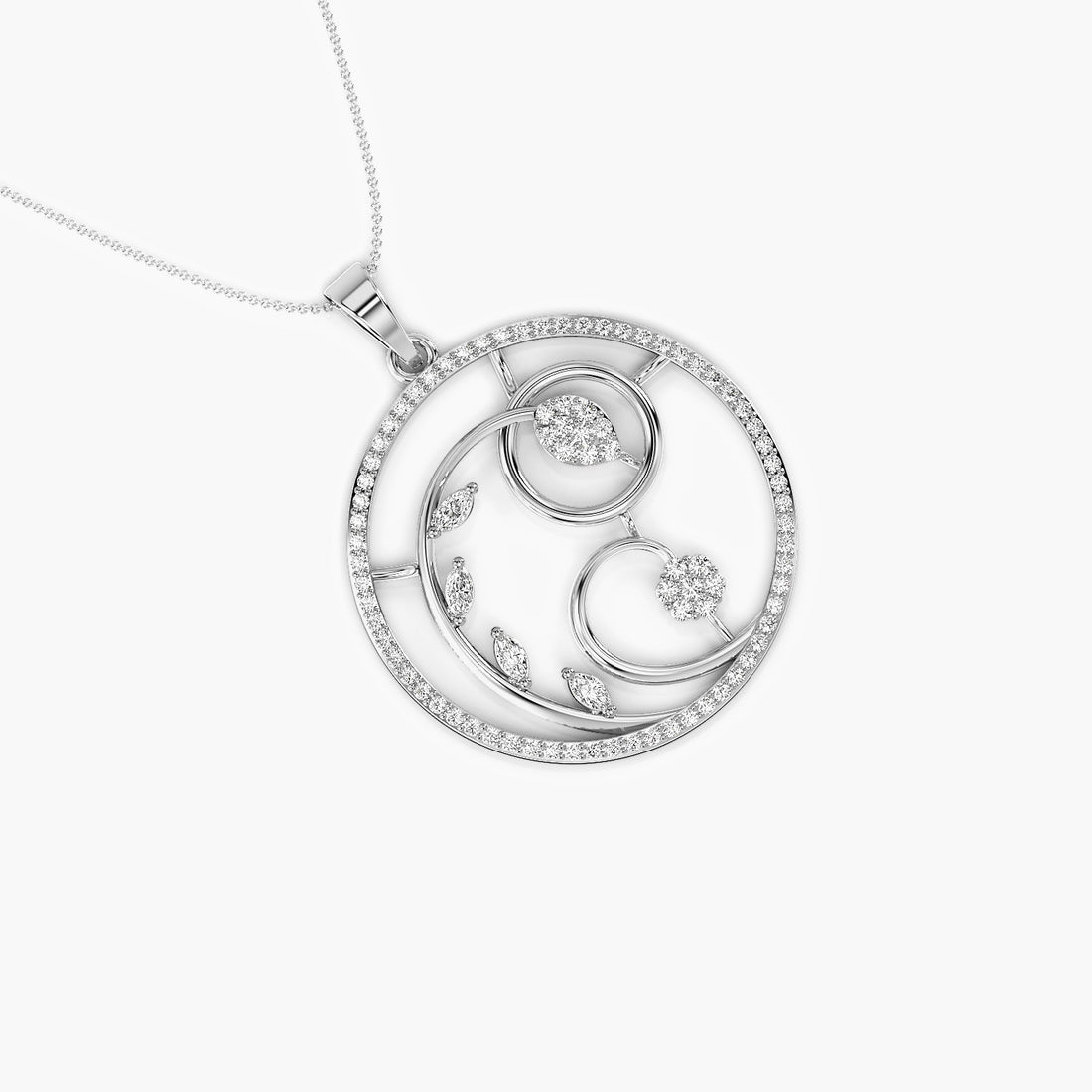 Whispering Leaves Pendant - Top View in White Gold - Diamond Pendant by Moena