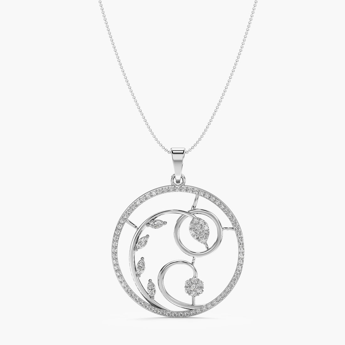 Whispering Leaves Pendant - Front View in White Gold - Diamond Pendant by Moena
