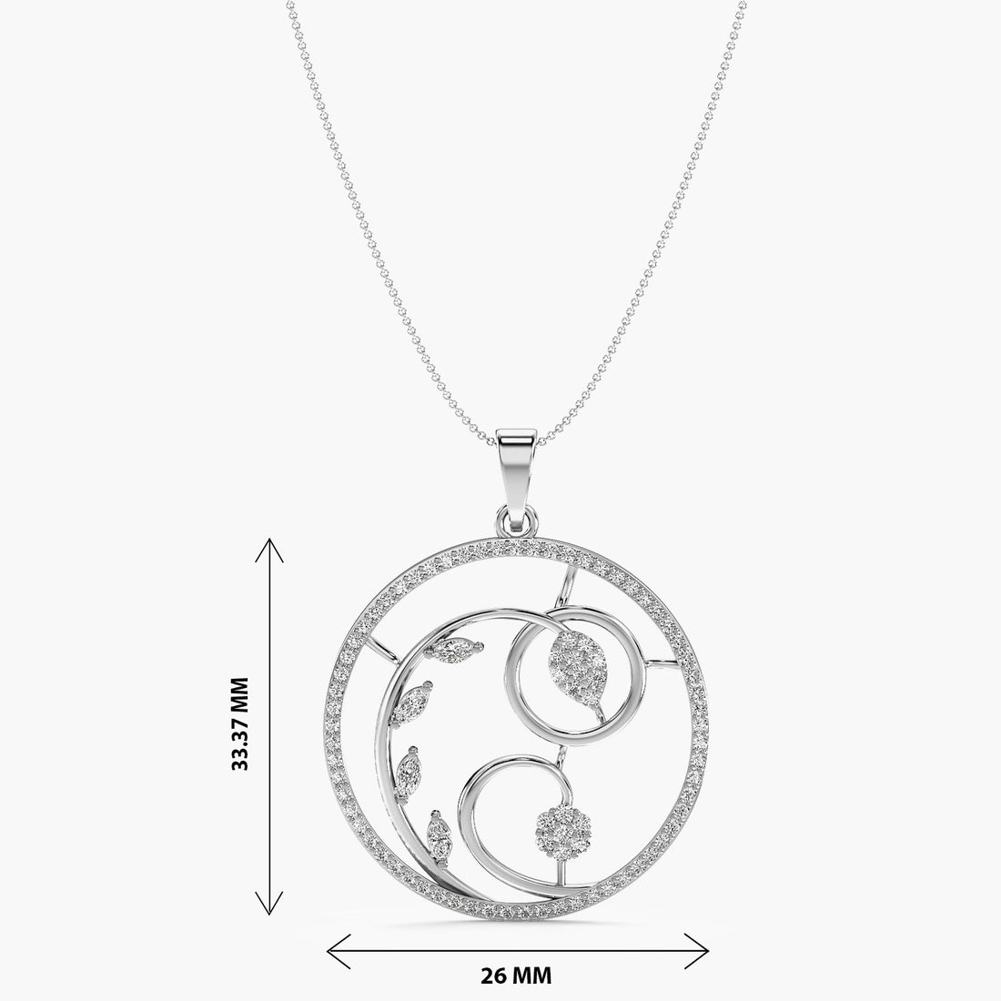 Whispering Leaves Pendant - Front View in White Gold - Diamond Pendant by Moena