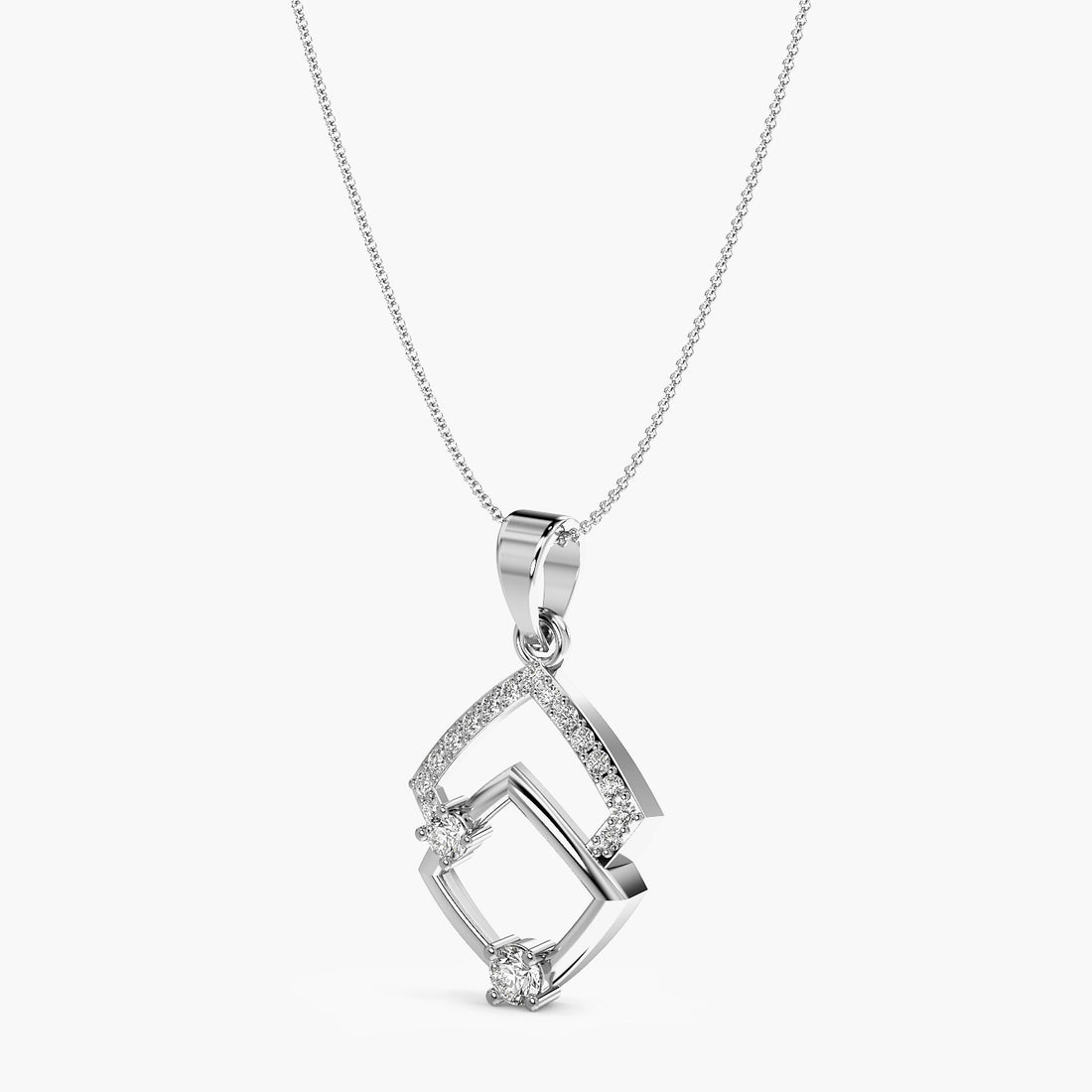 Twin Radiance Pendant - 3D View in White Gold - Diamond Pendant by Moena