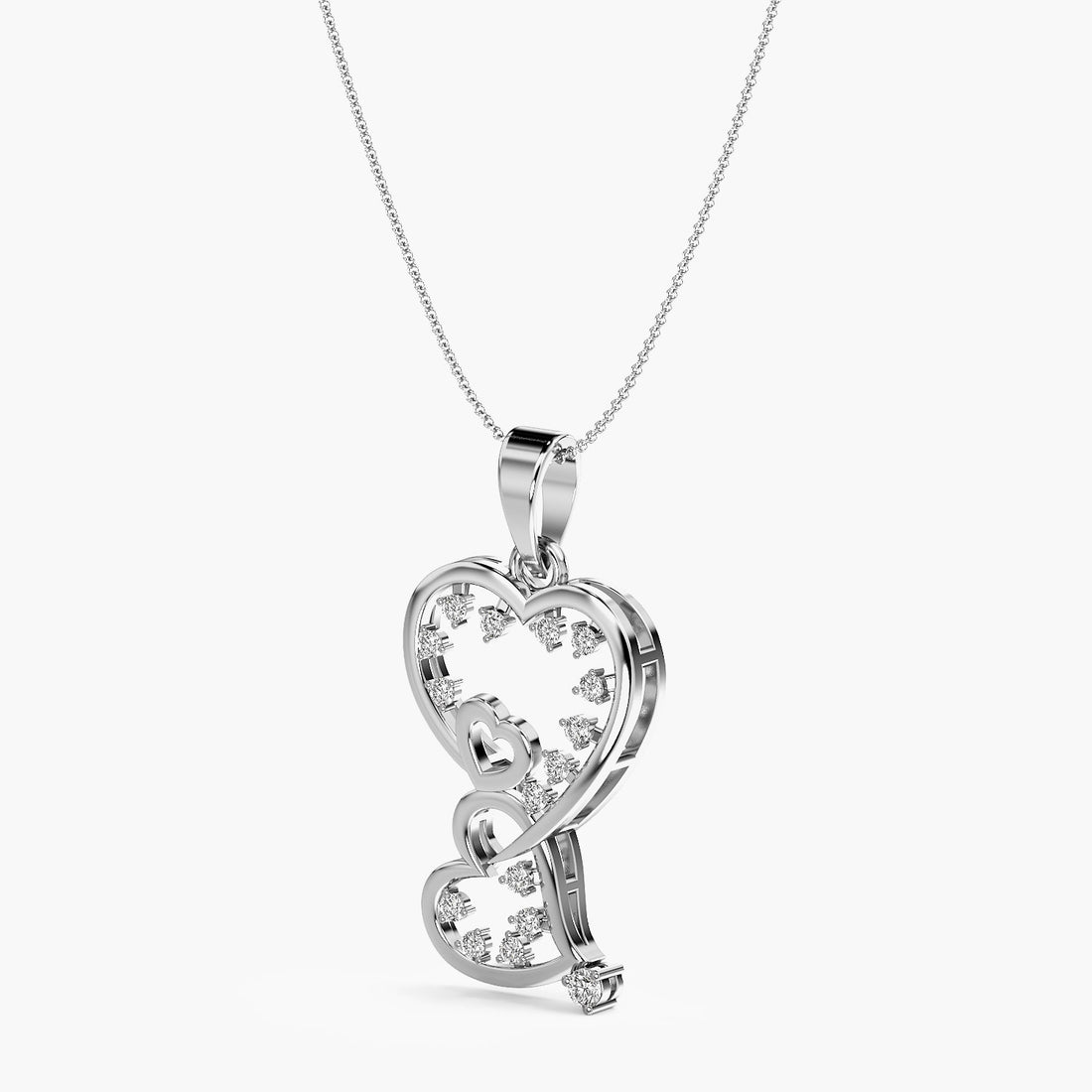Intertwined Hearts Pendant - 3D View in White Gold - Diamond Pendant by Moena