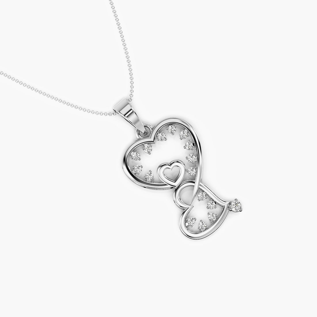Intertwined Hearts Pendant - Top View in White Gold - Diamond Pendant by Moena