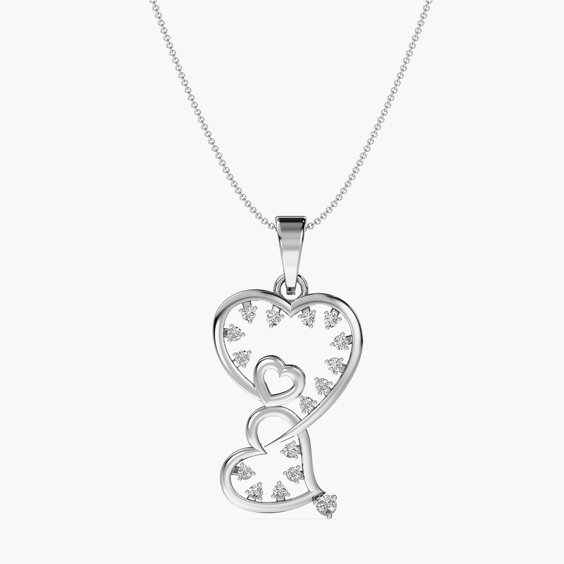 Intertwined Hearts Pendant - Front View in White Gold - Diamond Pendant by Moena