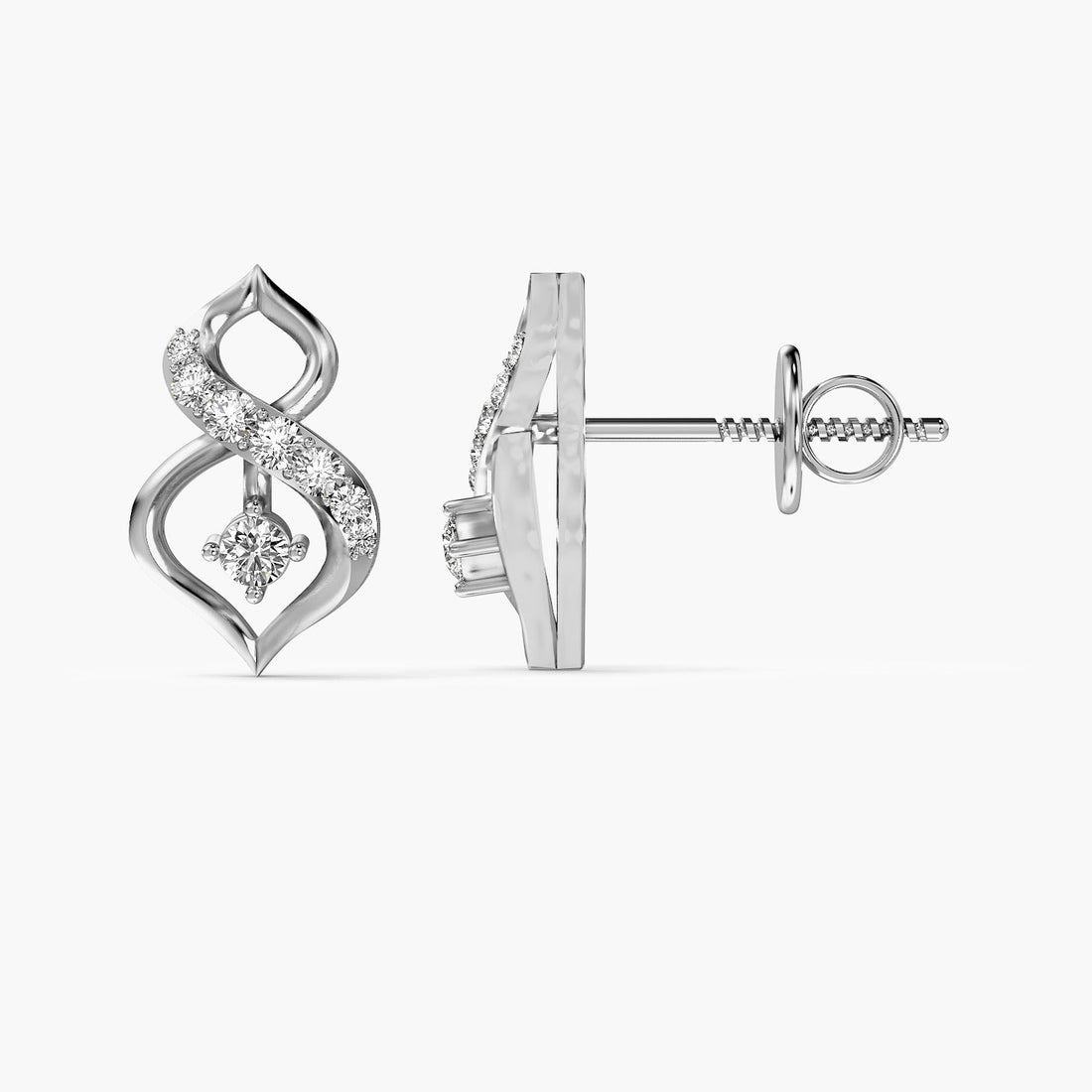 Infinity Swirl Diamond Earrings - Side View in White Gold - Diamond Earring by Moena