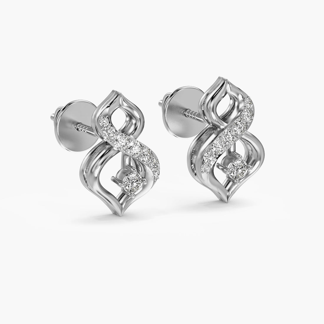 Infinity Swirl Diamond Earrings - 3D View in White Gold - Diamond Earring by Moena