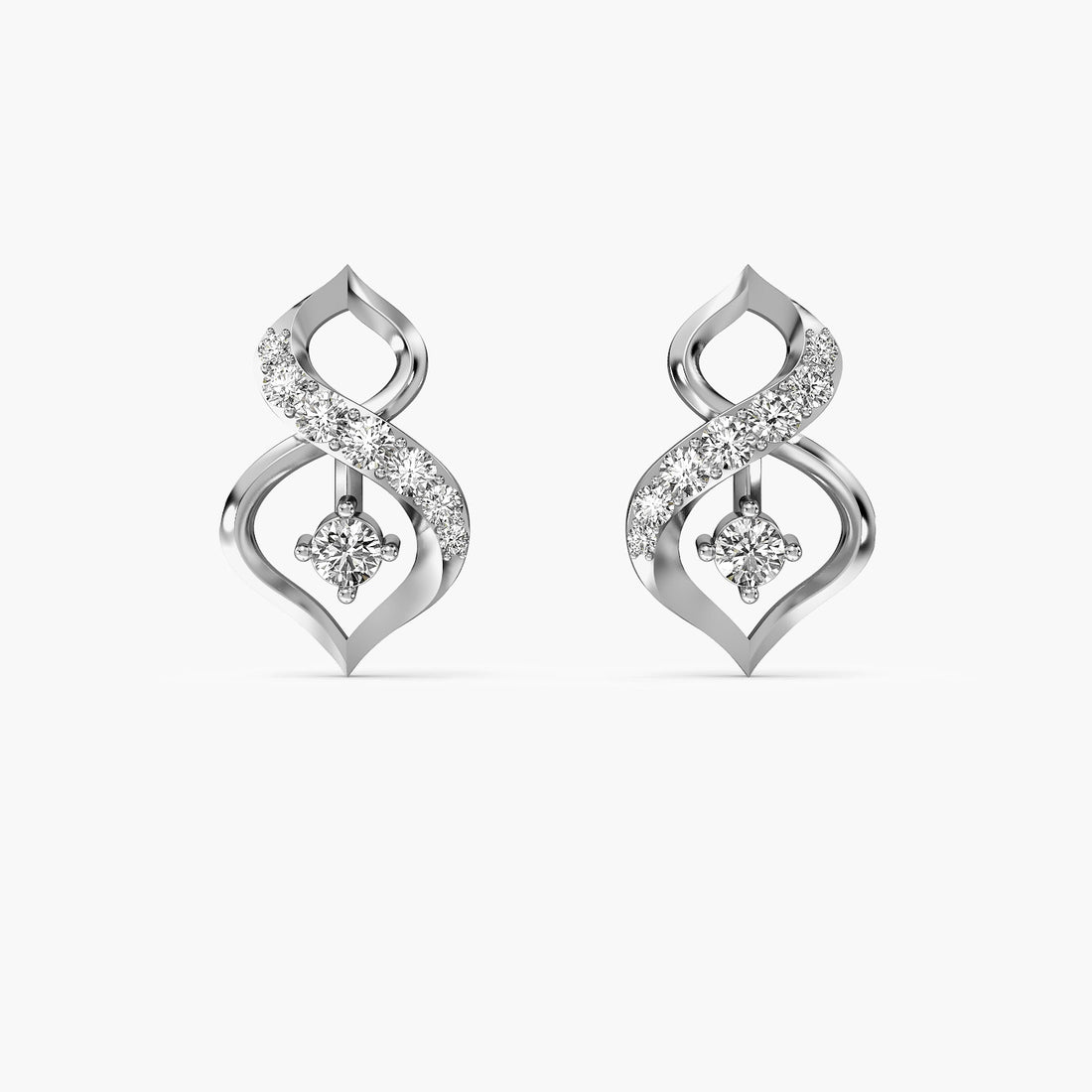 Infinity Swirl Diamond Earrings - Front View in White Gold - Diamond Earring by Moena