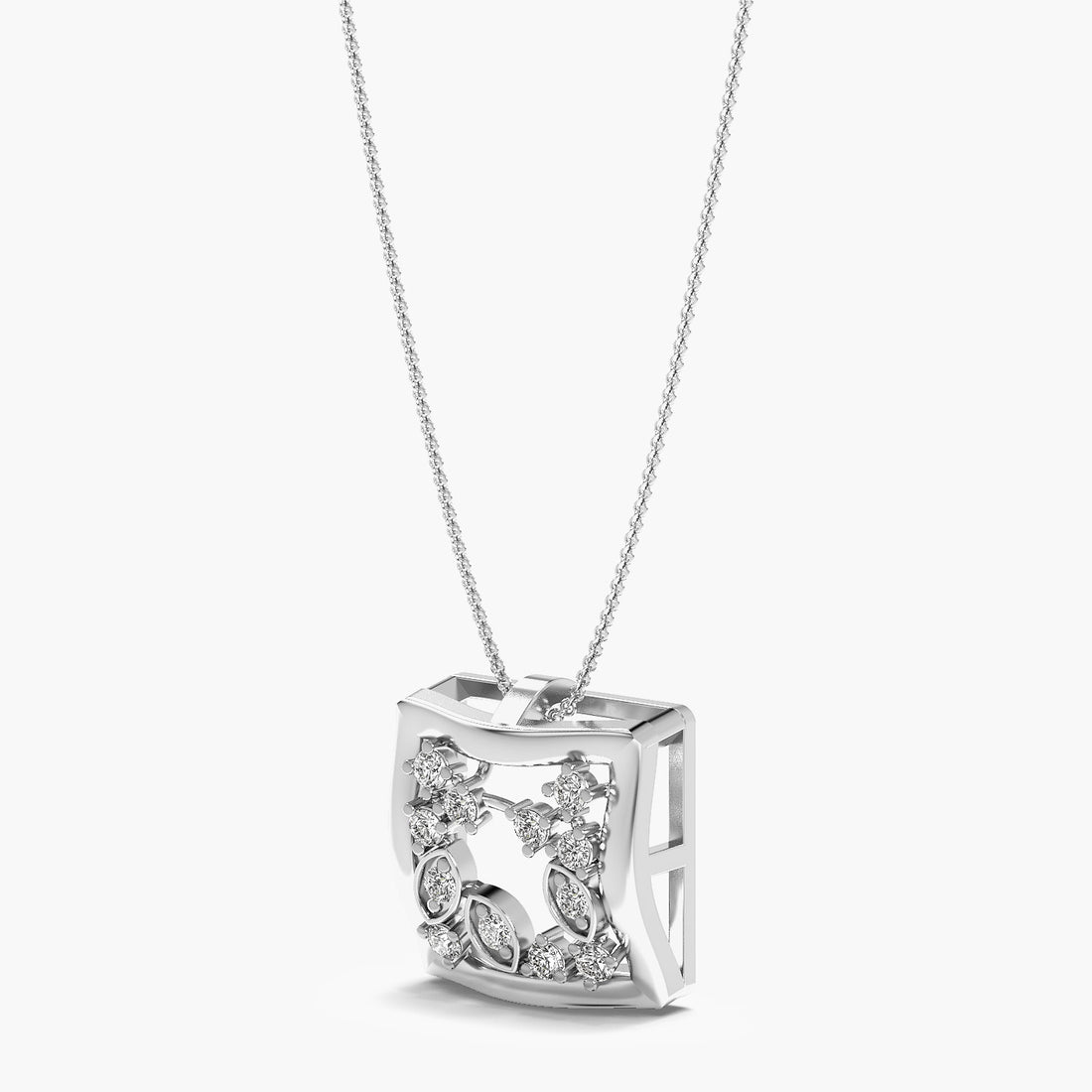 Twilight Square Pendant - 3D View in White Gold - Diamond Pendant by Moena
