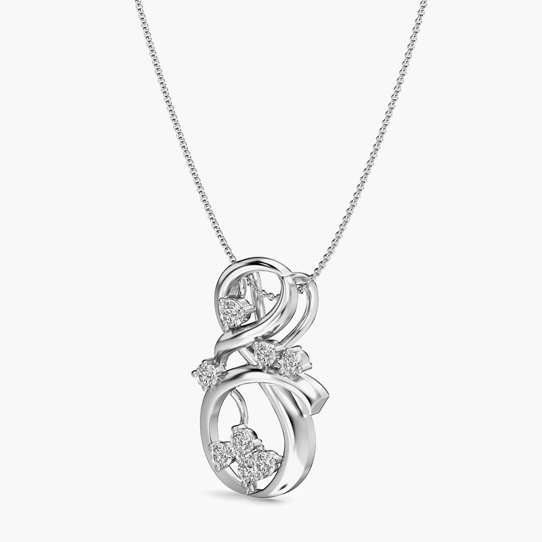 Golden Whirl Pendant - 3D View in White Gold - Diamond Pendant by Moena
