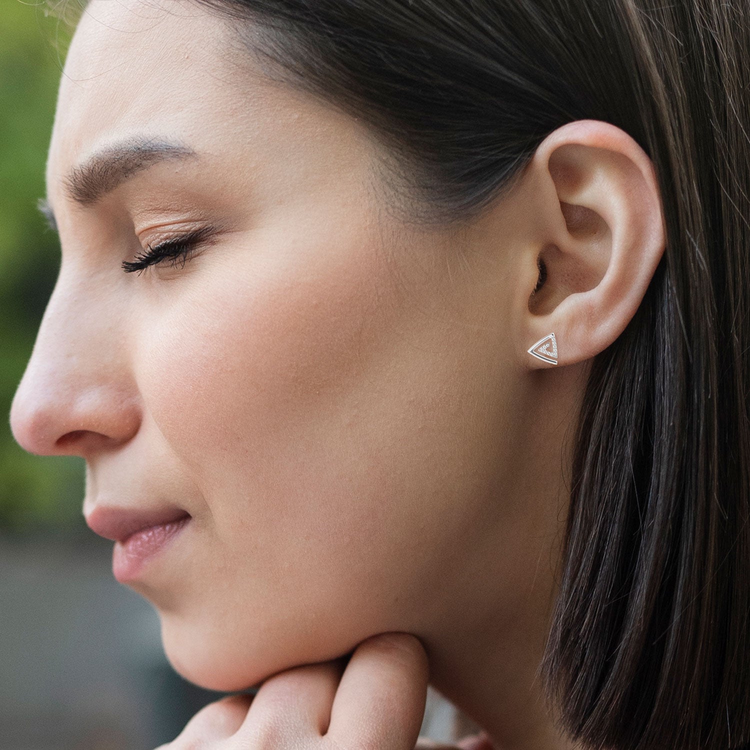 Trilliant Spark Studs - Model View in White Gold - Trilliant Diamond Stud by Moena