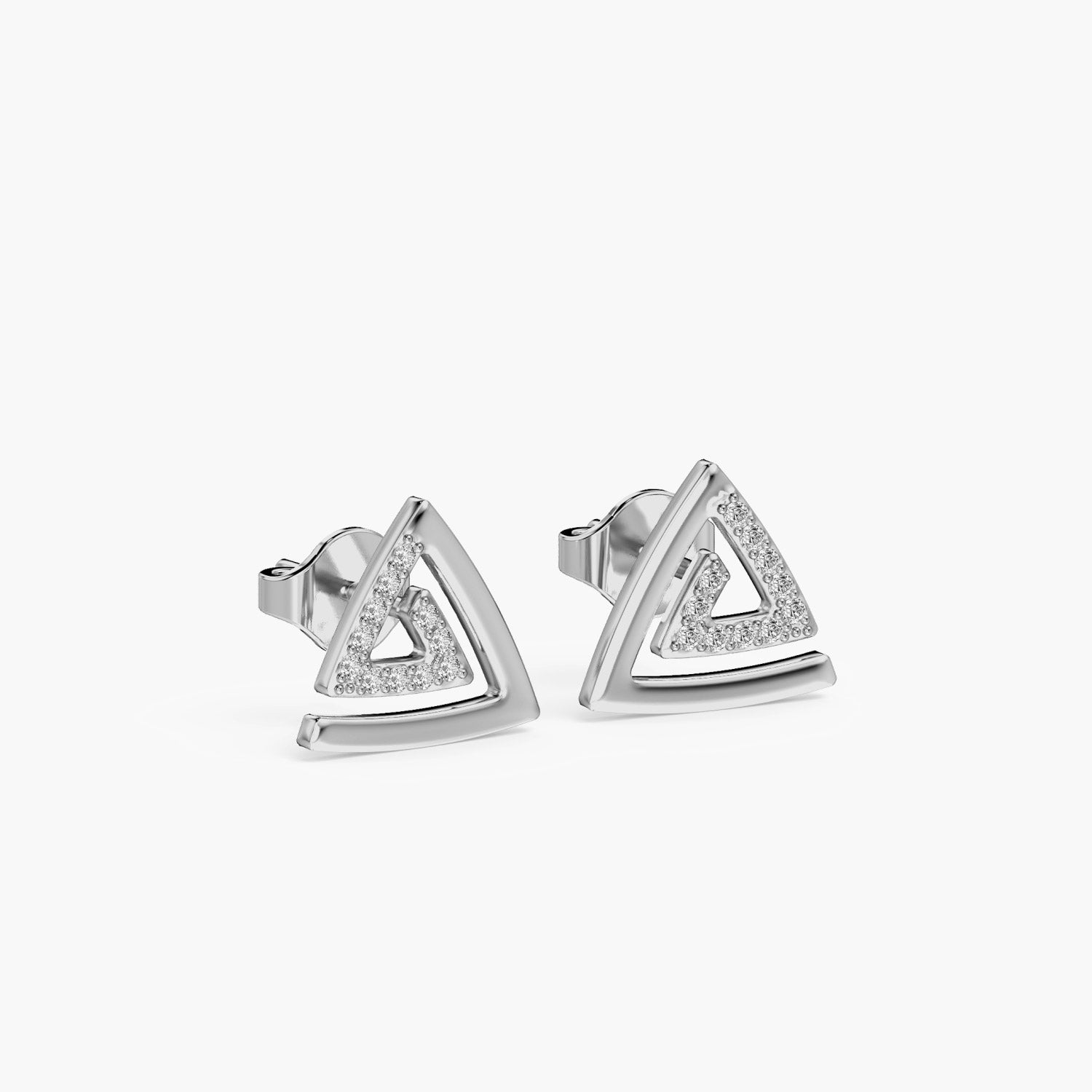 Trilliant Spark Studs - 3D View in White Gold - Trilliant Diamond Stud by Moena
