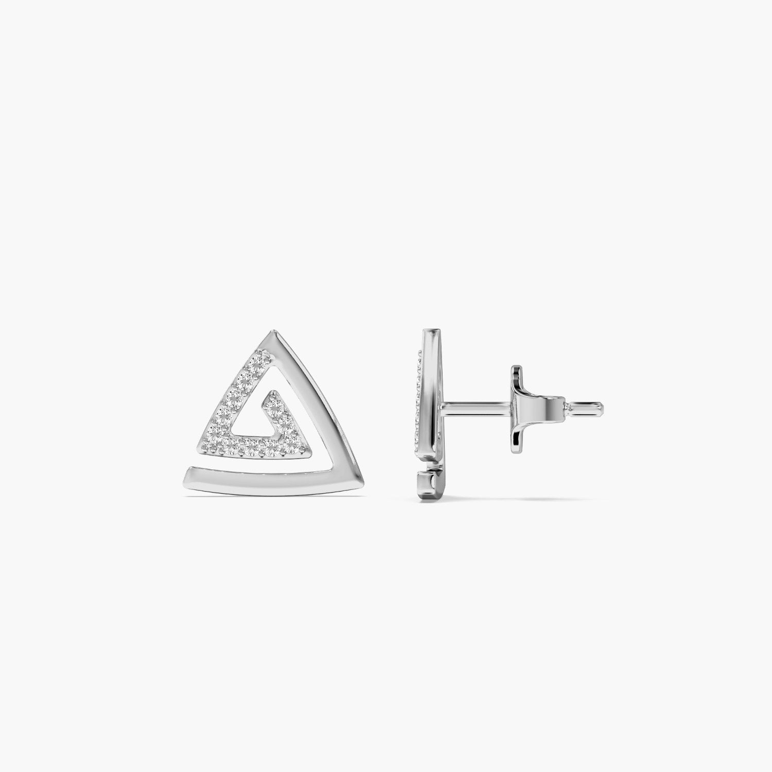 Trilliant Spark Studs - Side View in White Gold - Trilliant Diamond Stud by Moena