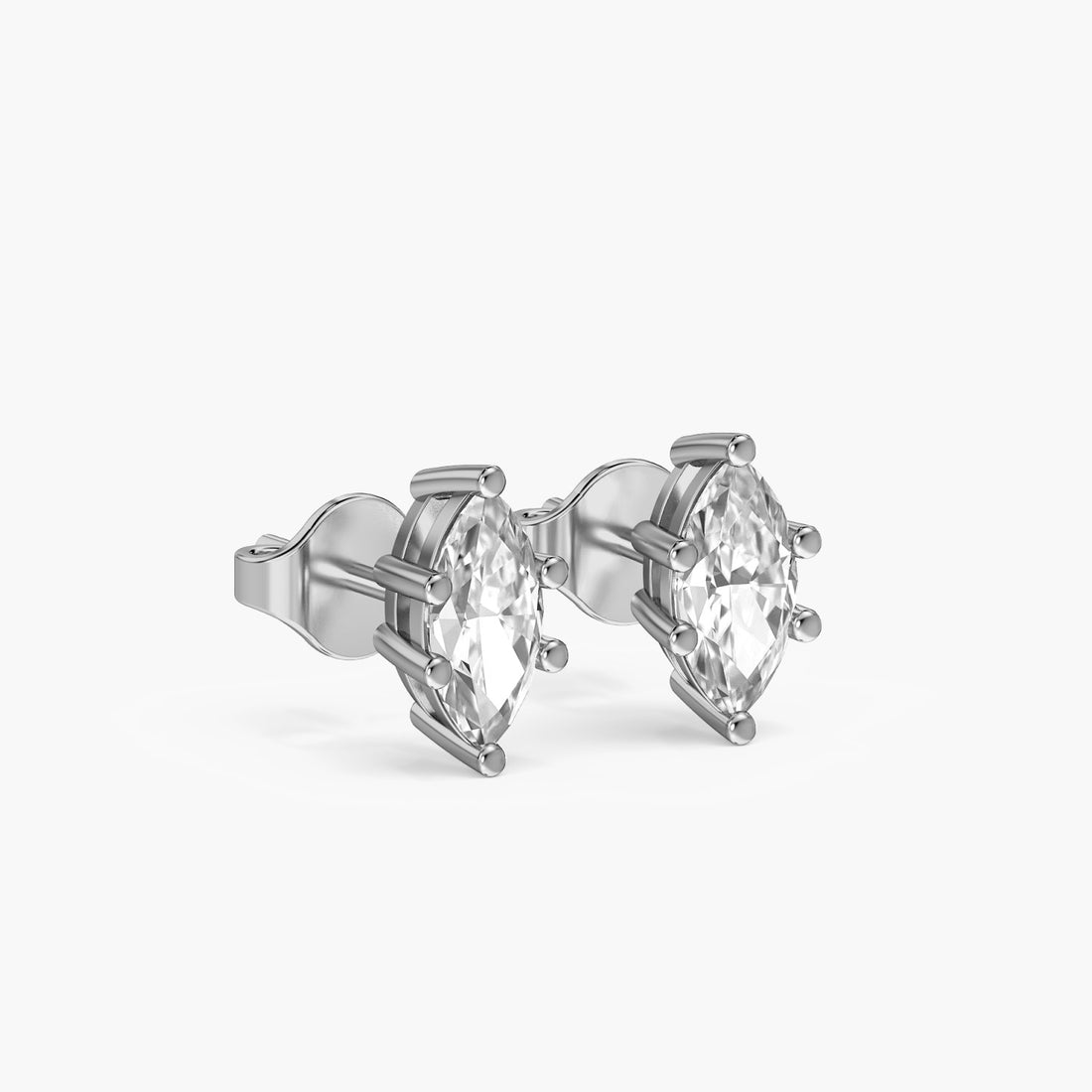 Marquise Glow Studs - 3D View in White Gold - Marquise Diamond Stud by Moena