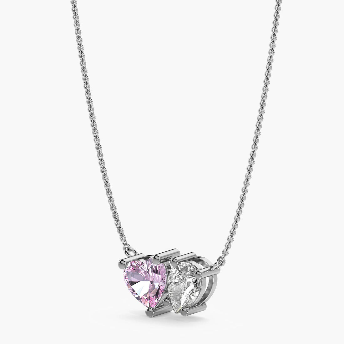 Toi et Moi Heartlight Pendant (With Chain) - 3D View in White Gold - Diamond Pendant by Moena