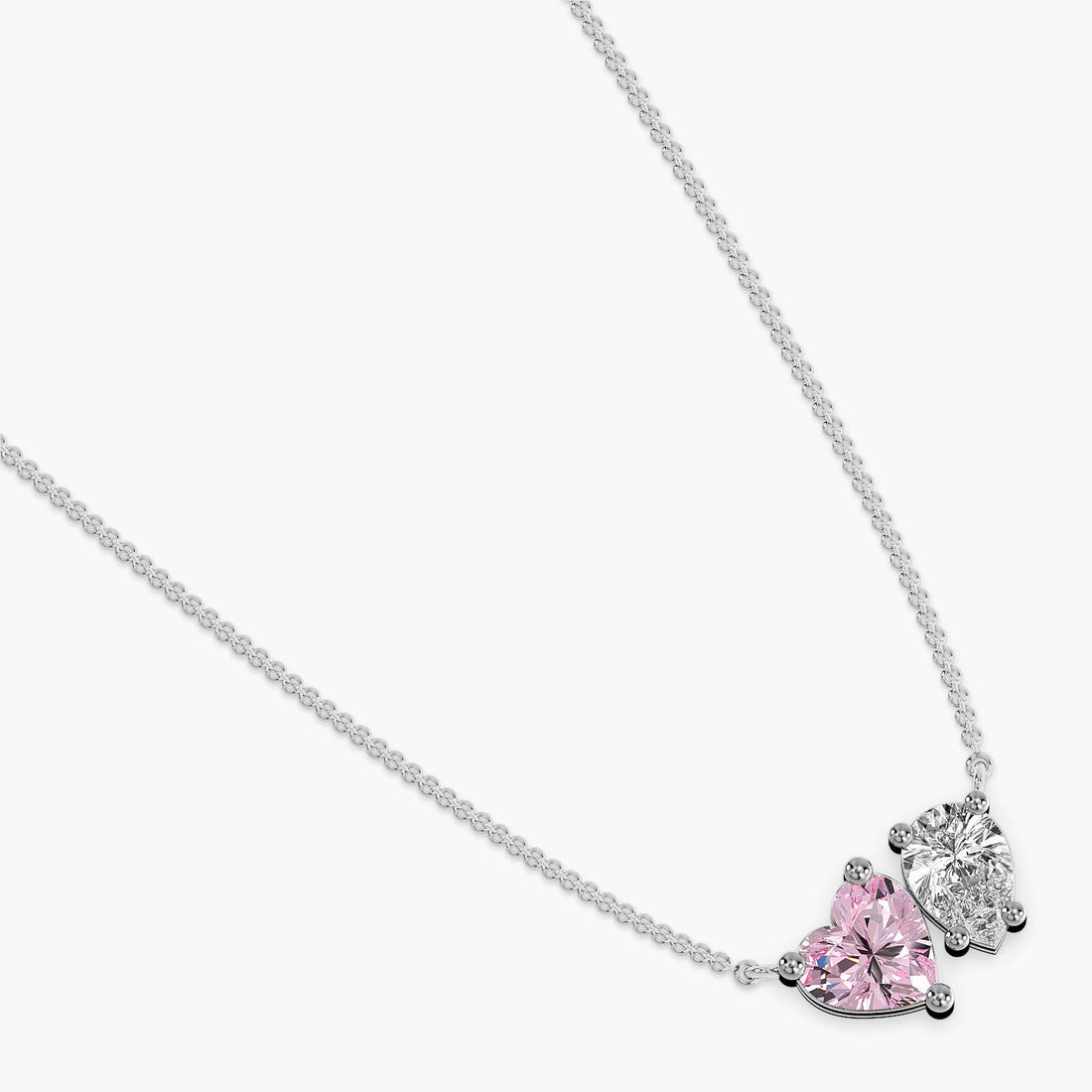 Toi et Moi Heartlight Pendant (With Chain) - Top View in White Gold - Diamond Pendant by Moena