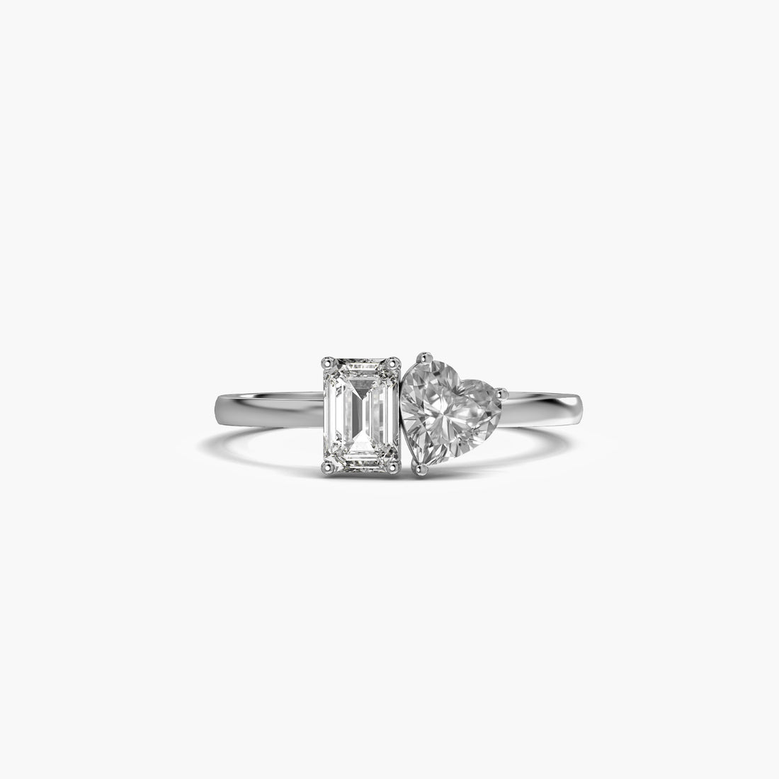 Toi et Moi Heart & Emerald Ring - Top View in White Gold - Emerald Diamond Ring by Moena