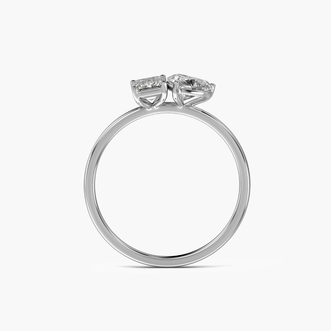 Toi et Moi Heart & Emerald Ring - Front View in White Gold - Emerald Diamond Ring by Moena