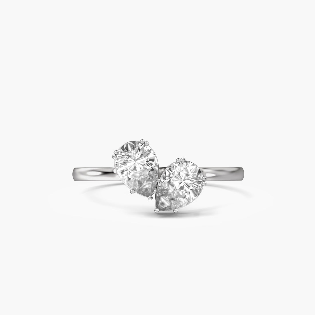 Toi et Moi Pear Diamond Ring - Top View in White Gold - Pear Diamond Ring by Moena