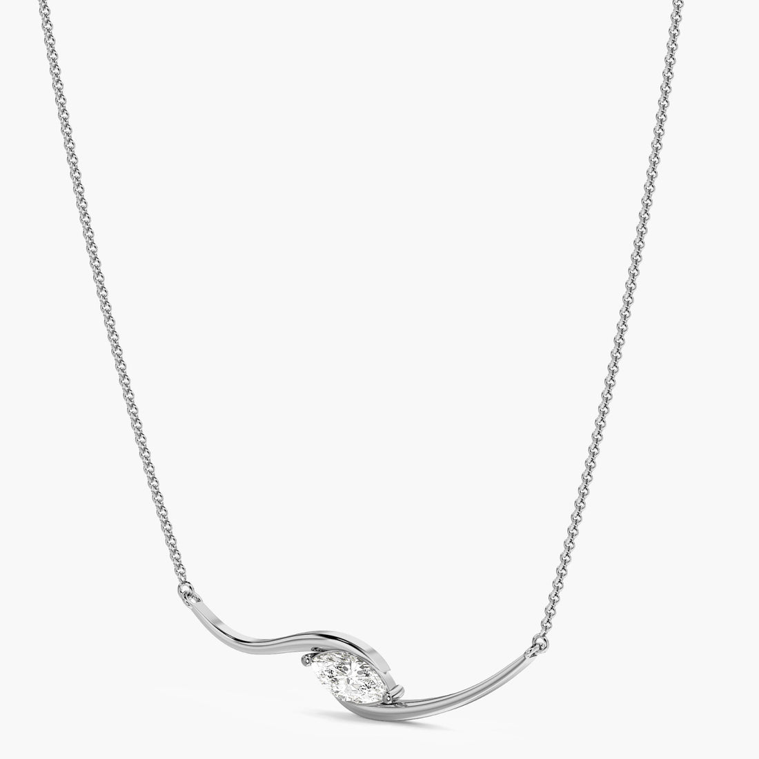 Grace in motion with a marquise shimmer(With Chain) - 3D View in White Gold - Marquise Diamond Pendant by Moena