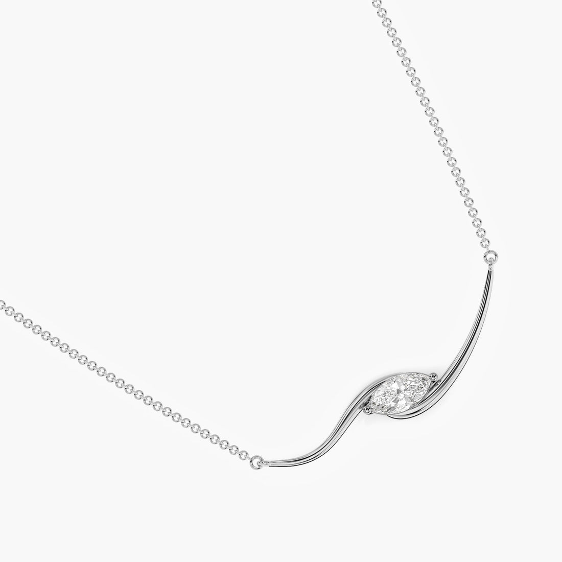 Grace in motion with a marquise shimmer(With Chain) - Top View in White Gold - Marquise Diamond Pendant by Moena