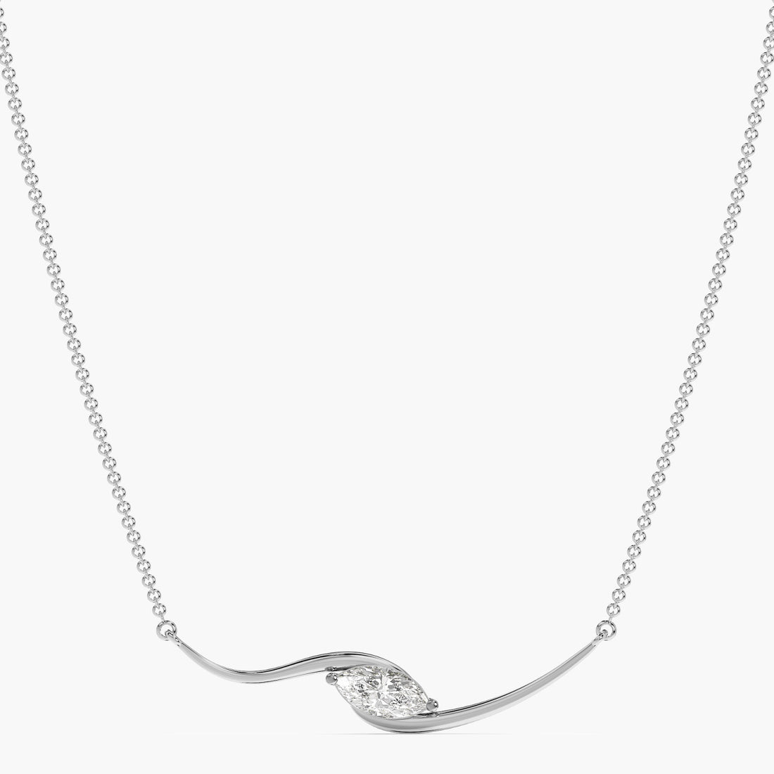 Grace in motion with a marquise shimmer(With Chain) - Front View in White Gold - Marquise Diamond Pendant by Moena