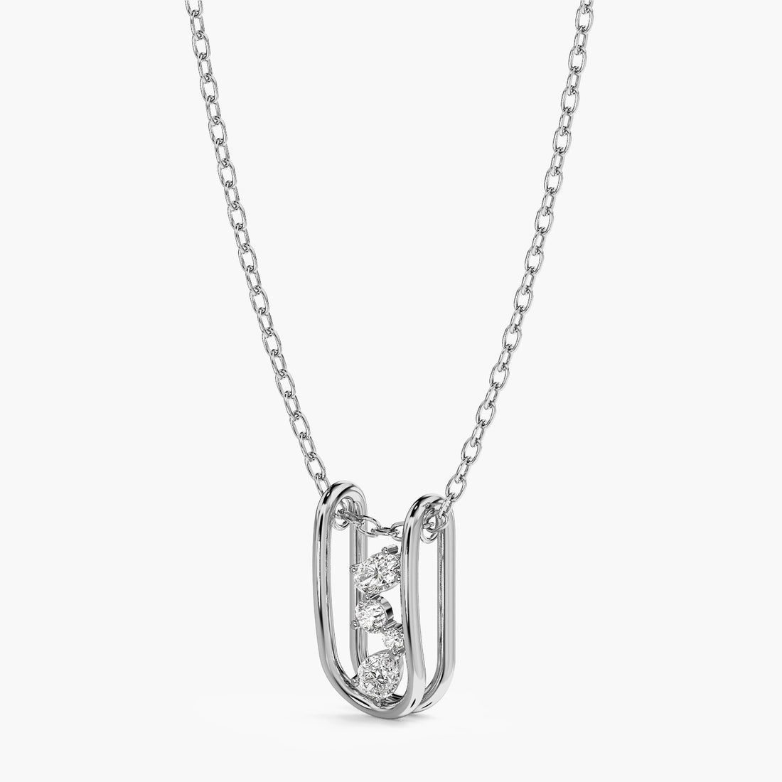 Diamond Cascade Pendant(With Chain) - 3D View in White Gold - Diamond Pendant by Moena