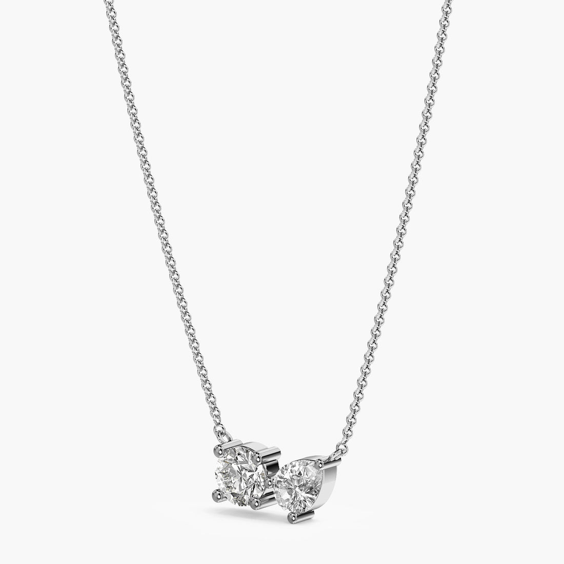 Toi et Moi Sparkle Pendant (With Chain) - 3D View in White Gold - Diamond Pendant by Moena