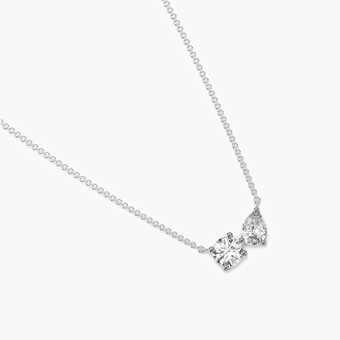 Toi et Moi Sparkle Pendant (With Chain) - Top View in White Gold - Diamond Pendant by Moena