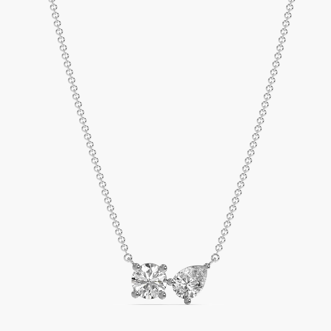 Toi et Moi Sparkle Pendant (With Chain) - Front View in White Gold - Diamond Pendant by Moena