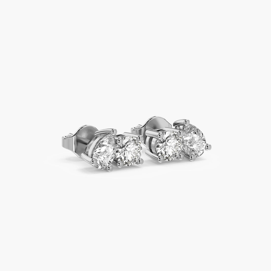 Dual Gleam Diamond Studs - 3D View in White Gold - Diamond Stud by Moena