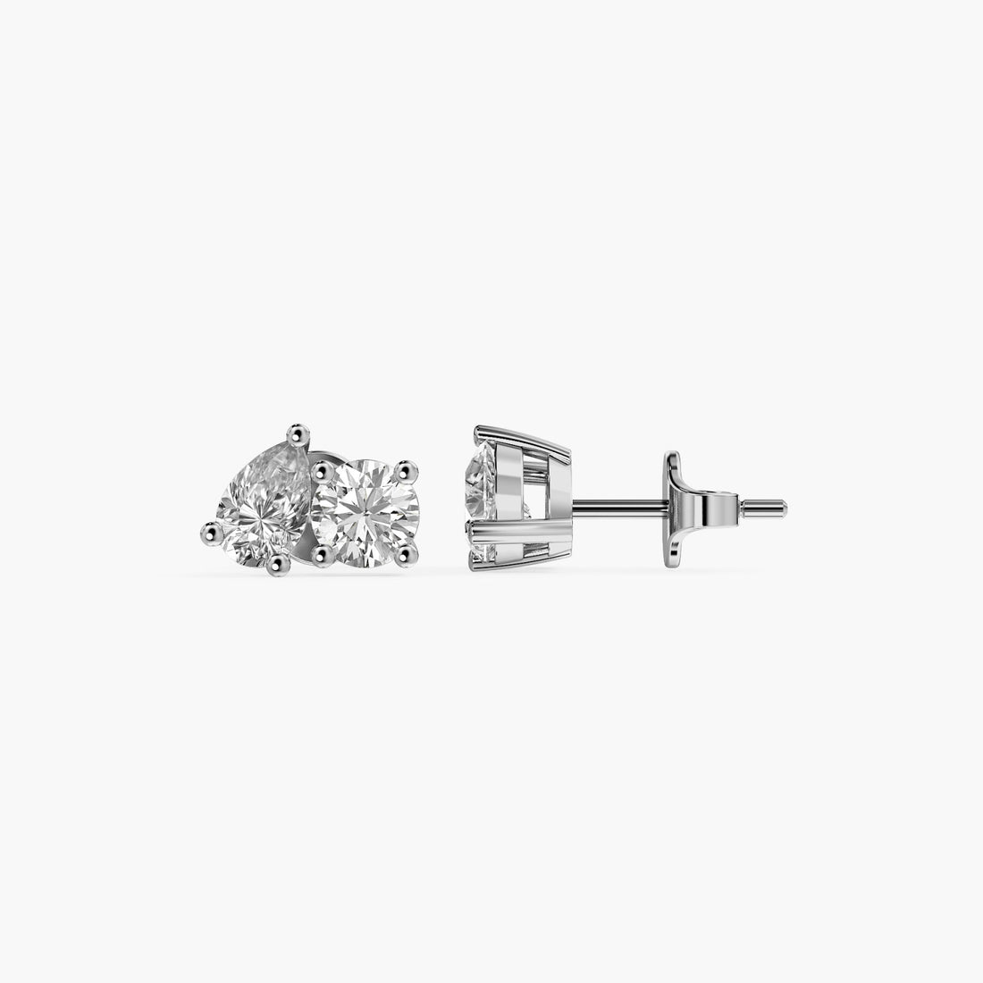 Dual Gleam Diamond Studs - Side View in White Gold - Diamond Stud by Moena