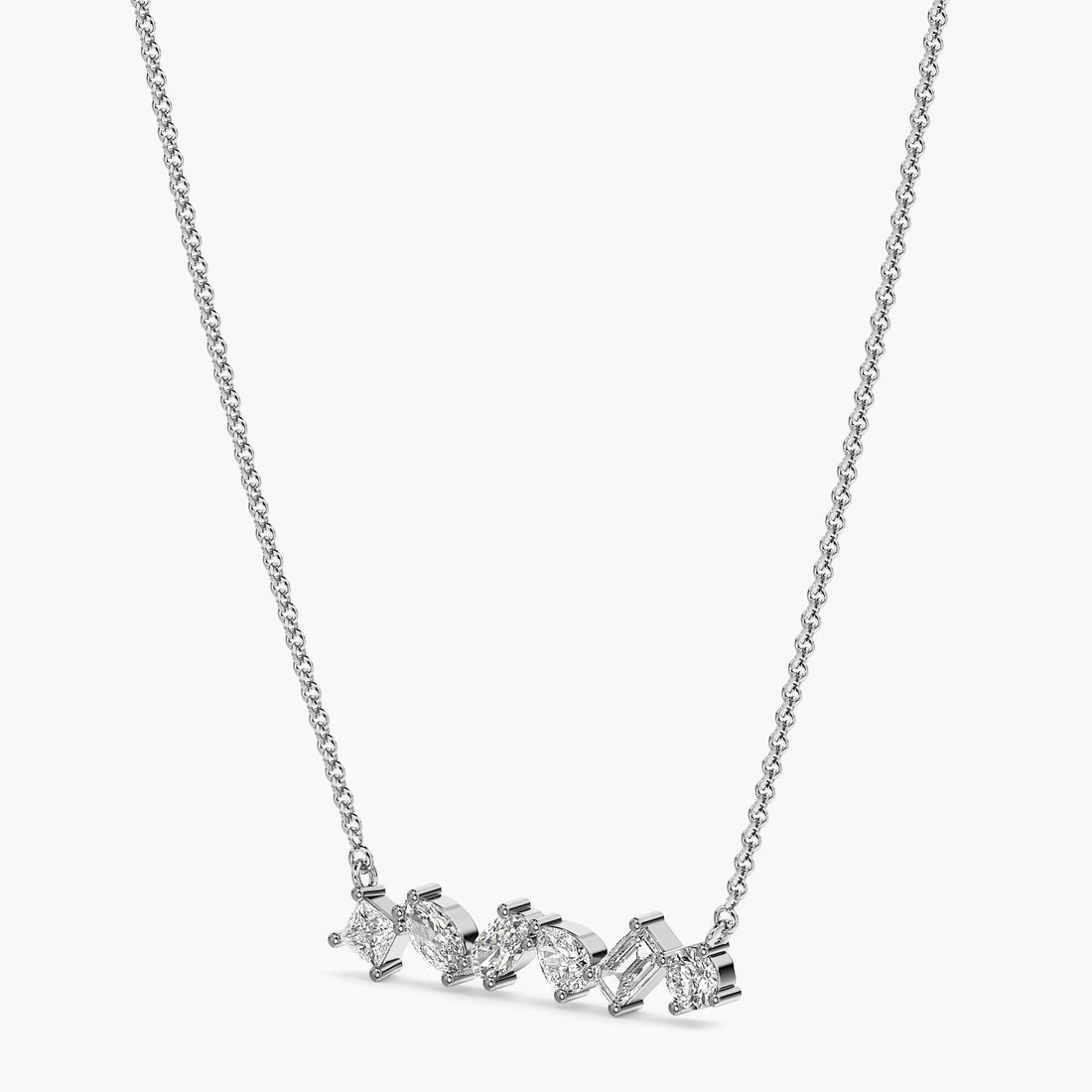 Éclat Linea Diamond Pendant (With Chain) - 3D View in White Gold - Diamond Pendant by Moena