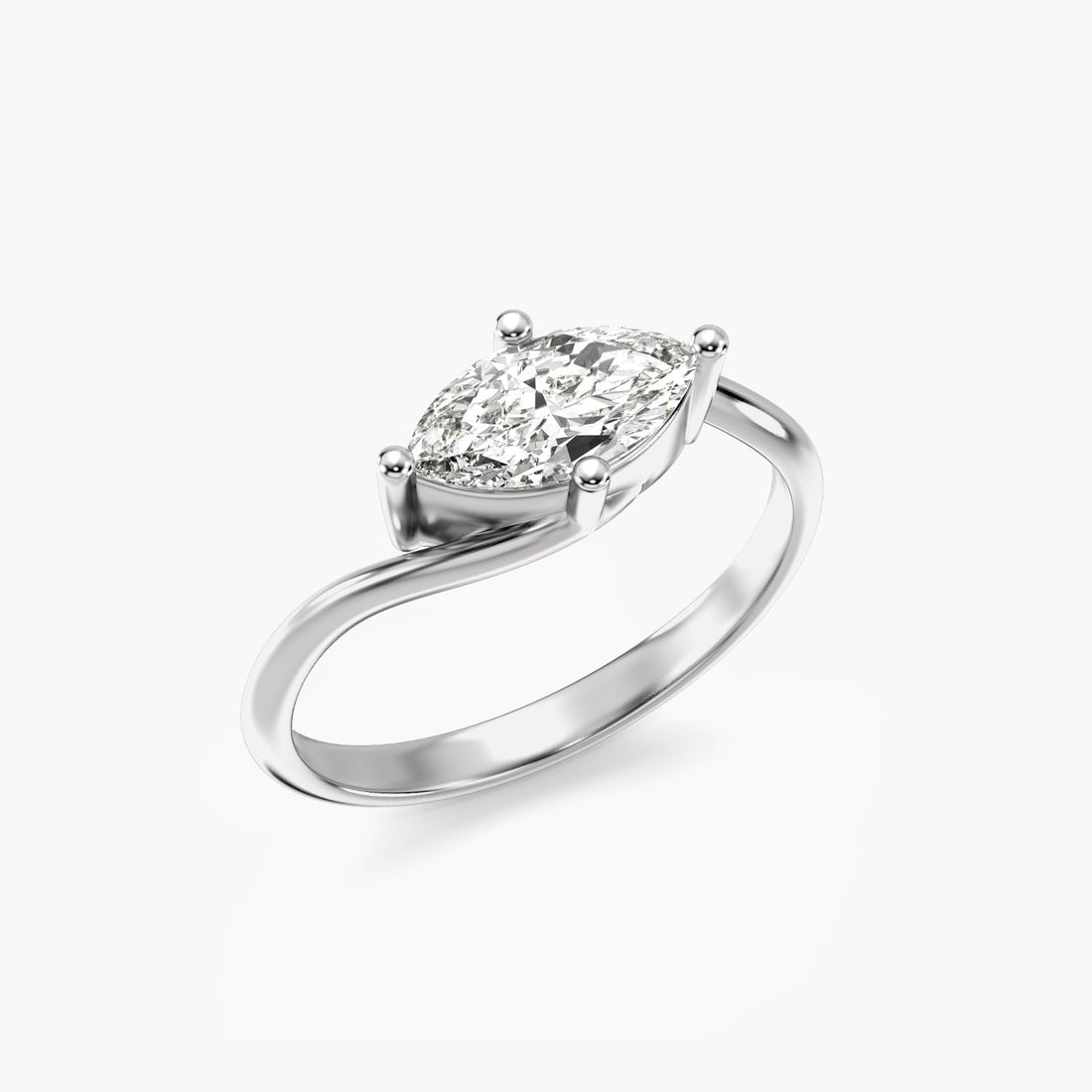 Marquise Whisper Ring - 3D View in White Gold - Marquise Diamond Ring by Moena