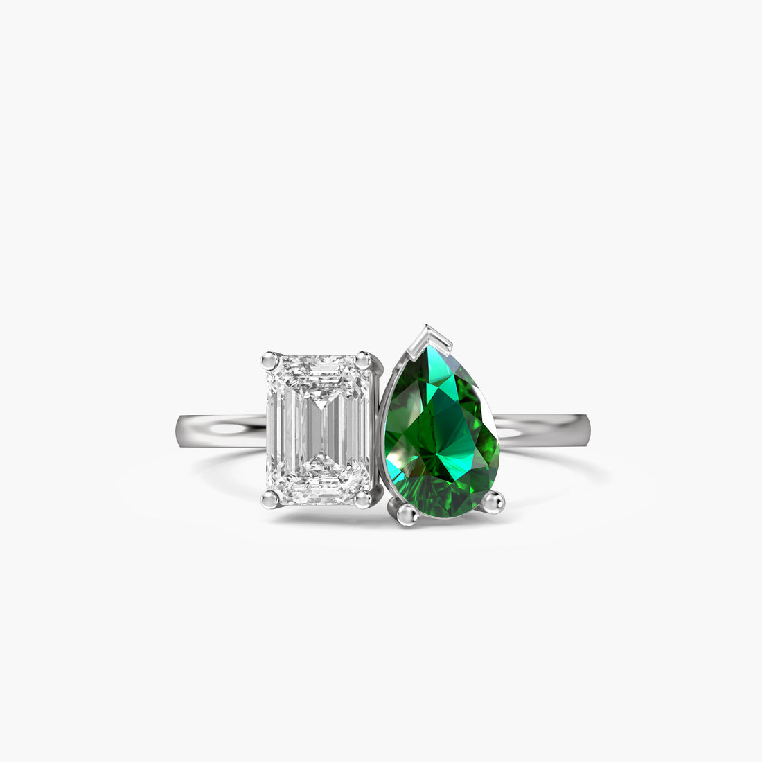 Toi et Moi – Verdant Flame Ring - Top View in White Gold - Diamond Ring by Moena