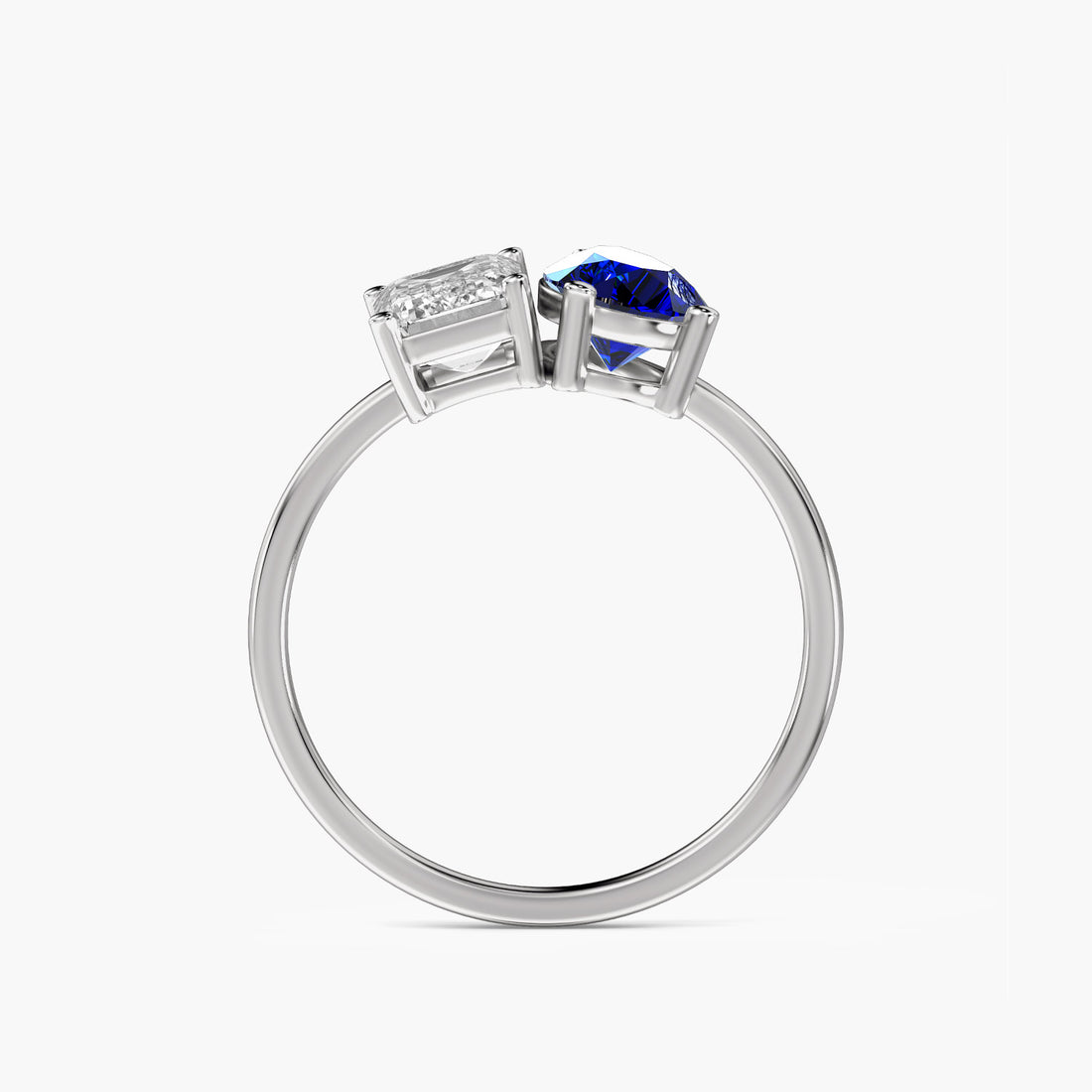 Toi et Moi – Blue Soul Ring - Front View in White Gold - Diamond Ring by Moena