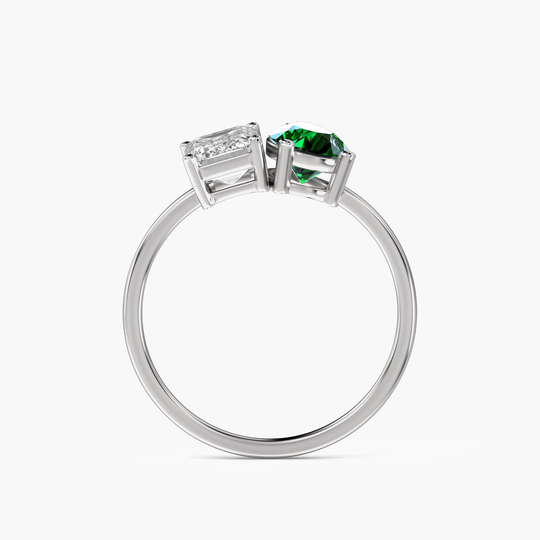 Toi et Moi – Verdant Flame Ring - Front View in White Gold - Diamond Ring by Moena