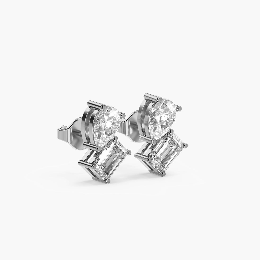 Radiant Harmony Studs - 3D View in White Gold - Radiant Diamond Stud by Moena