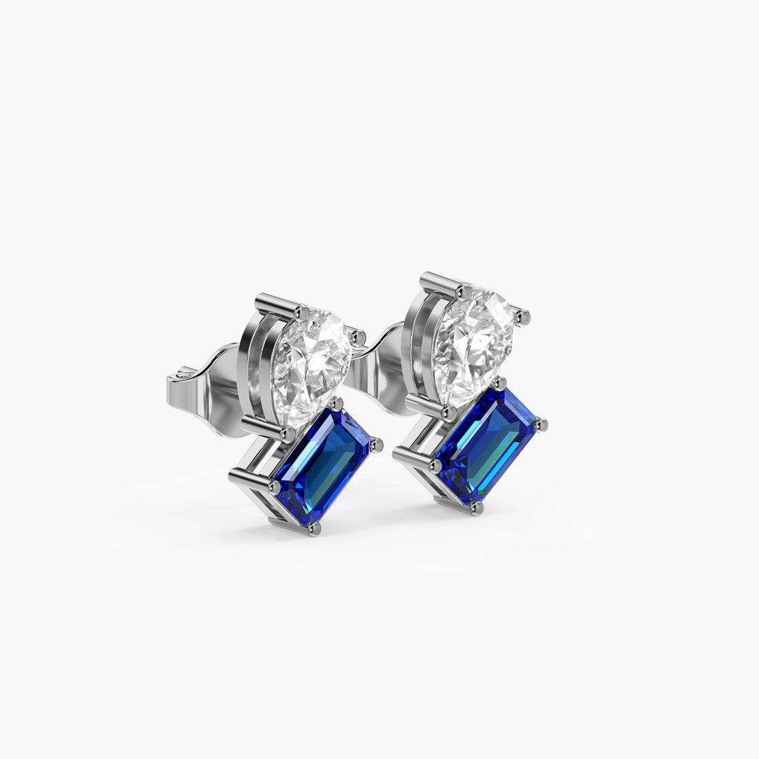 Azure Duo Studs - 3D View in White Gold - Diamond Stud by Moena
